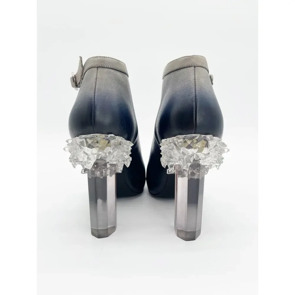 Chanel Fall 2012 Runway Navy Silver Ombre Leather Lucite Ice Crystal Heels EU 37